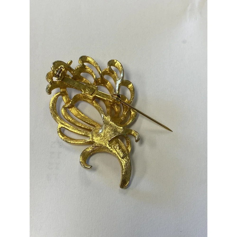 Vintage 70s‎ 80s Brooch Pin Gold Tone Leaf Floral 2.25